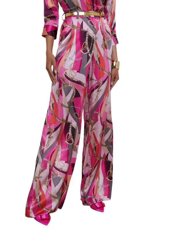 Wide Leg Pants with Beads -Pilar Wide Leg Pants In Pink Multi Buckle Swirl