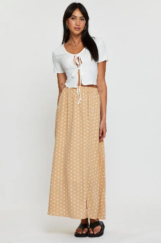 Soft linen skirts for gentle warm wear -Polka Dot High Waist Front Slit Maxi Skirt