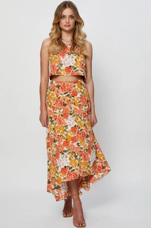 Lightweight skirts with airy fabric weave -Print Maxi Skirt High Rise