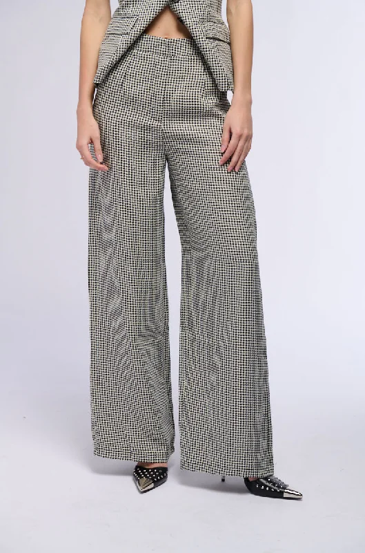 Solid Color Wide Leg Pants for Simple -BUSINESS CASUAL HOUNDSTOOTH WIDE LEG WOVEN TROUSER