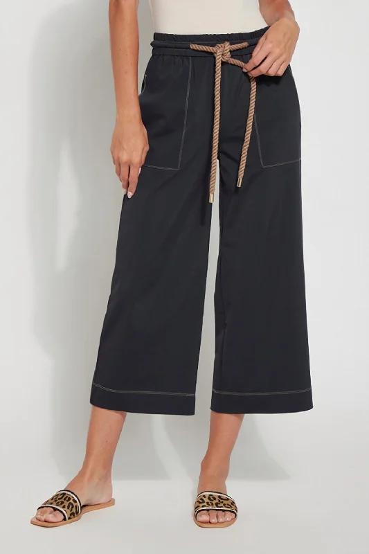 Wide Leg Pants for Garden Parties -Phoenix Crop Wide Leg Pants In Black