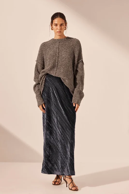 Affordable skirts with trendy slit details -HOLLI BIAS CUT MAXI SKIRT - DARK ASH