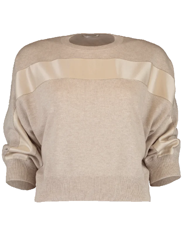 Sequined Sweaters for Glamorous Look -Cashmere Satin Stripe Sweater