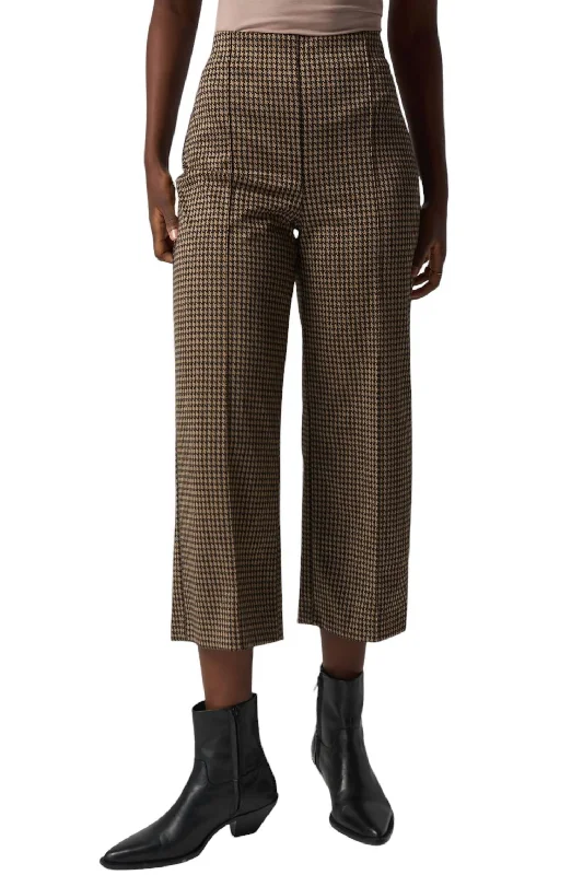 Wide Leg Pants for Hiking Trails -Houndstooth Wide Leg Pants In Black/beige