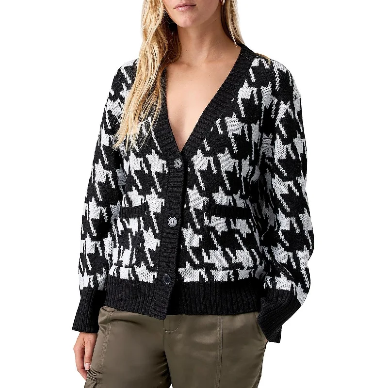 Belted Sweaters for Defined Waist -Sanctuary Womens Warms My Heart Houndstooth Button-Down Cardigan Sweater