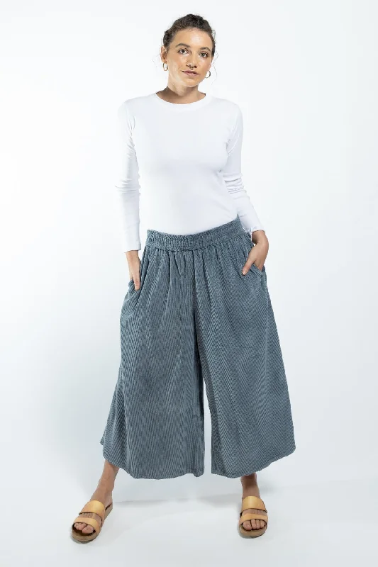 Wide Leg Pants for Party Nights -Corduroy Pants - Sky Blue