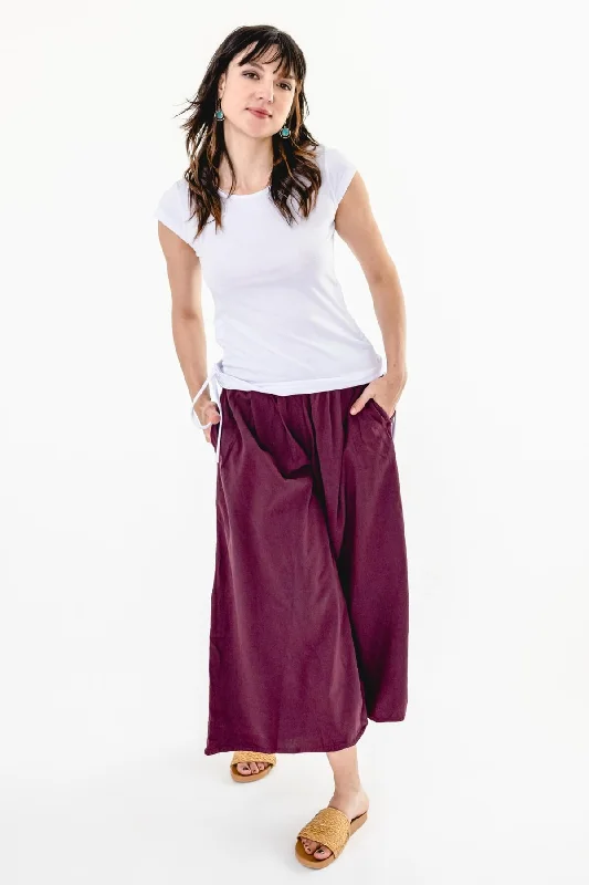 Floral Wide Leg Pants for Romantic -Palazzo Pants - Wine