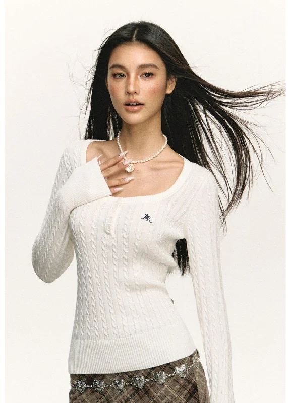 Long - Length Sweaters for Elegant Drape -Square Neckline Cable Knit Sweater