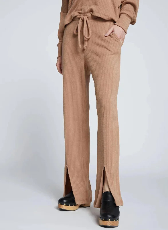 Rachel Chunky Rib Front Slit Tie Pant In Toffee