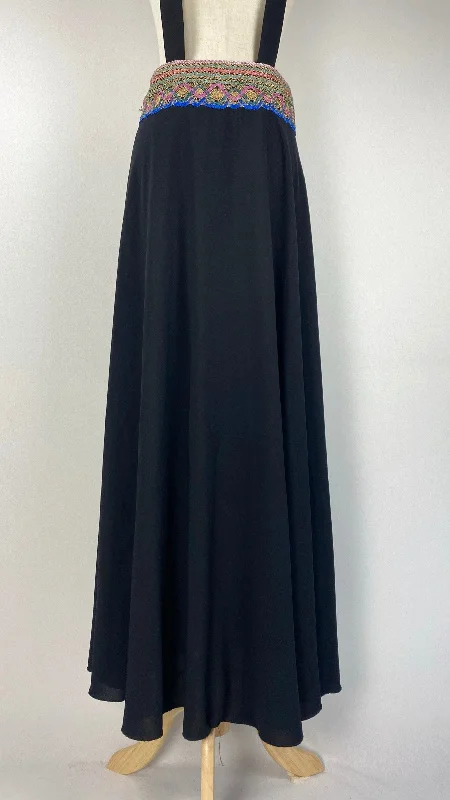 Wide Leg Pants for Beach Trips -Wide Waist Maxi Skirt with Suspenders, Black