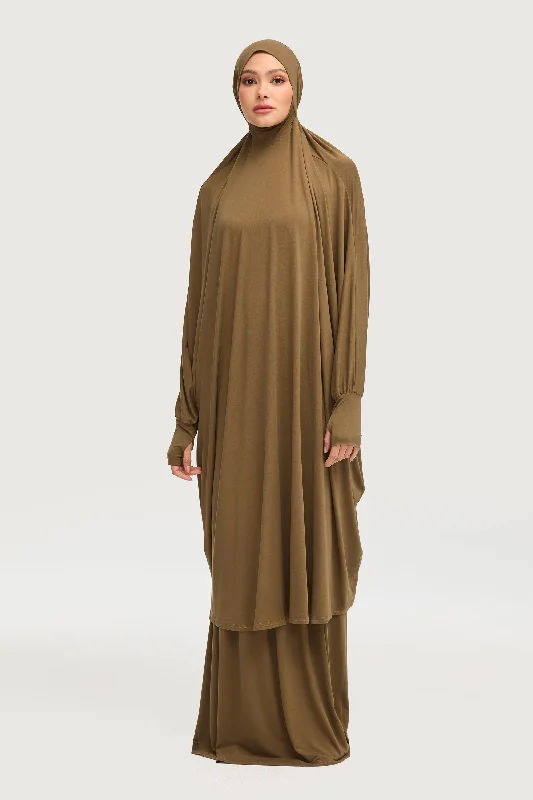 Classic black maxi skirts for versatility -Jersey Cupro Prayer Jilbab & Skirt Set - Olive