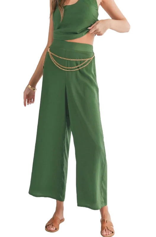 Wide Leg Pants for Winter Layers -Satin Wide Leg Pants In Green