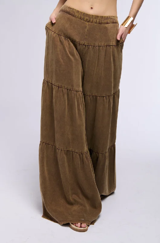 Linen Wide Leg Pants for Breathable -INDIE WASHED TIERED WIDE LEG PANTS