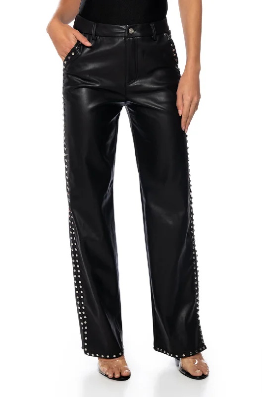 Wide Leg Pants for Hiking Trails -ALWAYS ON TIME FAUX LEATHER WIDE LEG PANT