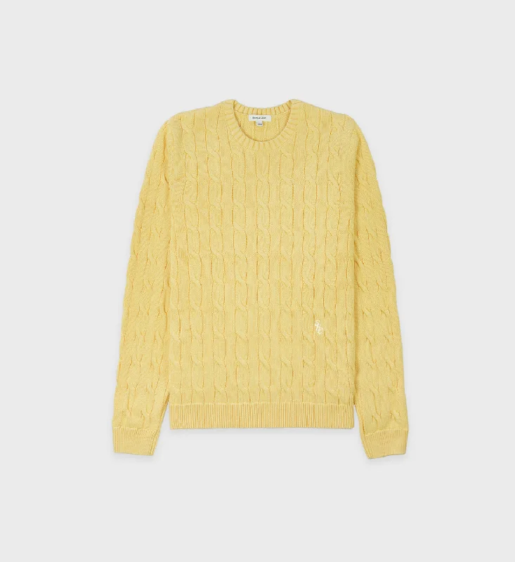 Long - Sleeve Sweaters for Full Coverage -SRC Cotton Cableknit Sweater - Pale Yellow