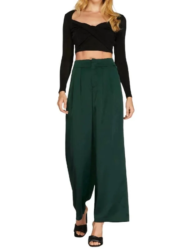 Wide Leg Pants for Father's Day -Satin Wide Leg Pants In Emerald