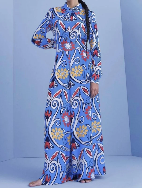 Wide Leg Pants for Semi-Formal Events -Gaspar Wide Leg Pants In Blue Multi