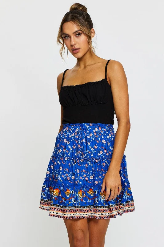 Midi pencil skirts for polished business attire -Boho Print Skater Mini Skirt