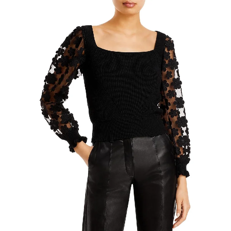 Christmas Sweaters for Holiday Spirit -French Connection Womens Juliet Applique Sheer Crop Sweater