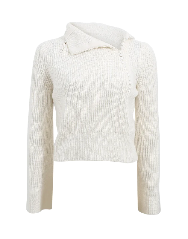 Petite - Size Sweaters for Small - Frame Women -Asymmetrical Button Sweater