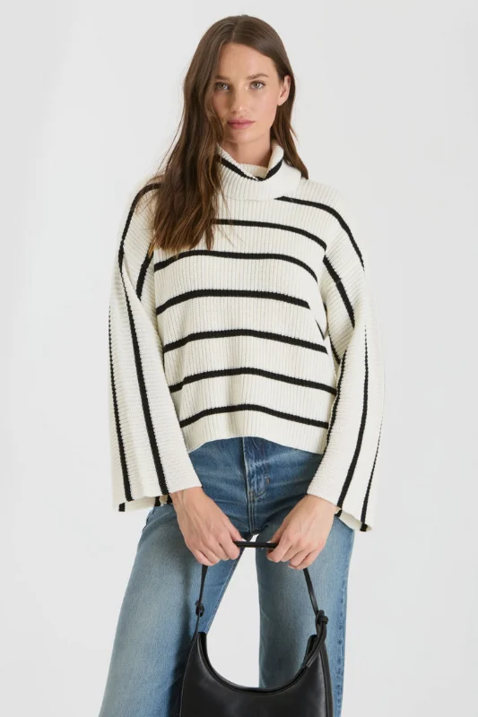 Stretch - Fit Sweaters for Comfort -Jaimie Stripe Sweater - Ivory