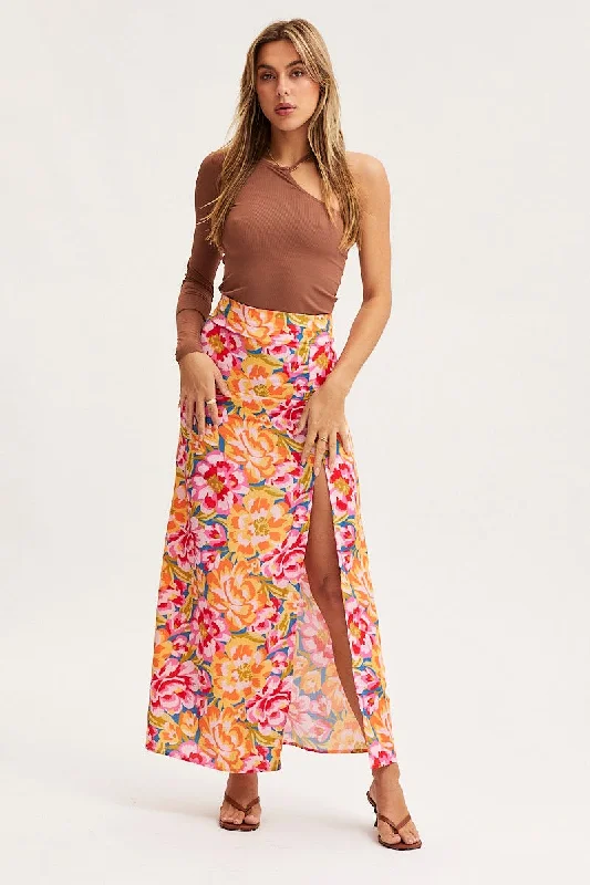 Pleated midi skirts for timeless grace -Print Maxi Skirt High Rise