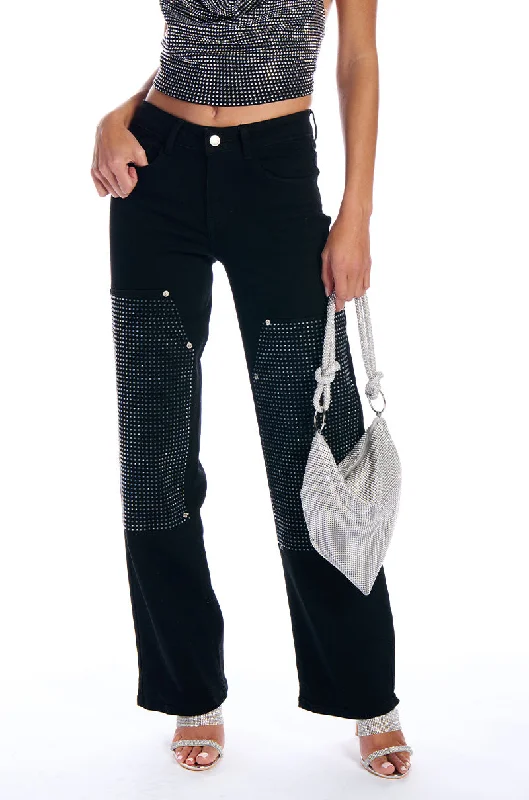 Wide Leg Pants with Rhinestones -WILLOW RHINESTONE DETAIL WIDE LEG JEAN