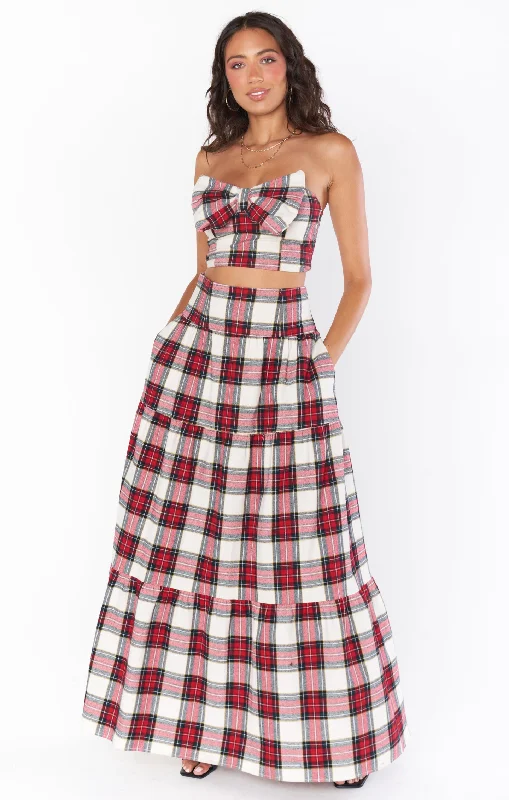 Trendy leather skirts for edgy modern looks -Melody Maxi Skirt ~ Winter Plaid