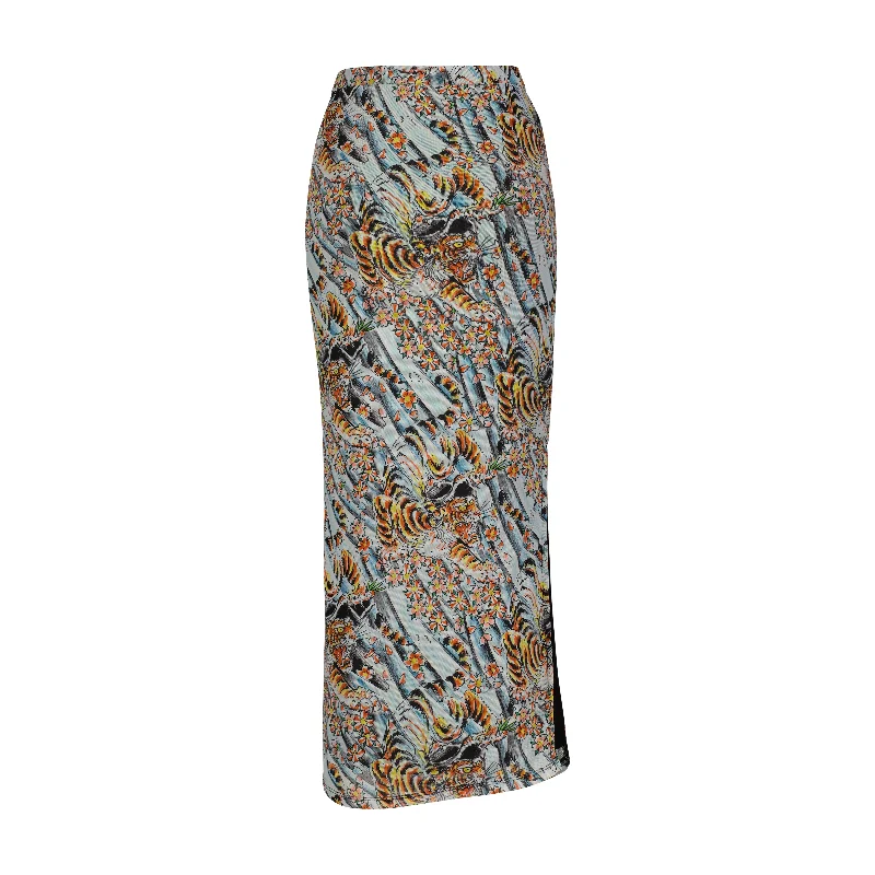 Vintage skirts with classic floral prints -Tiger Print Mesh Maxi Skirt