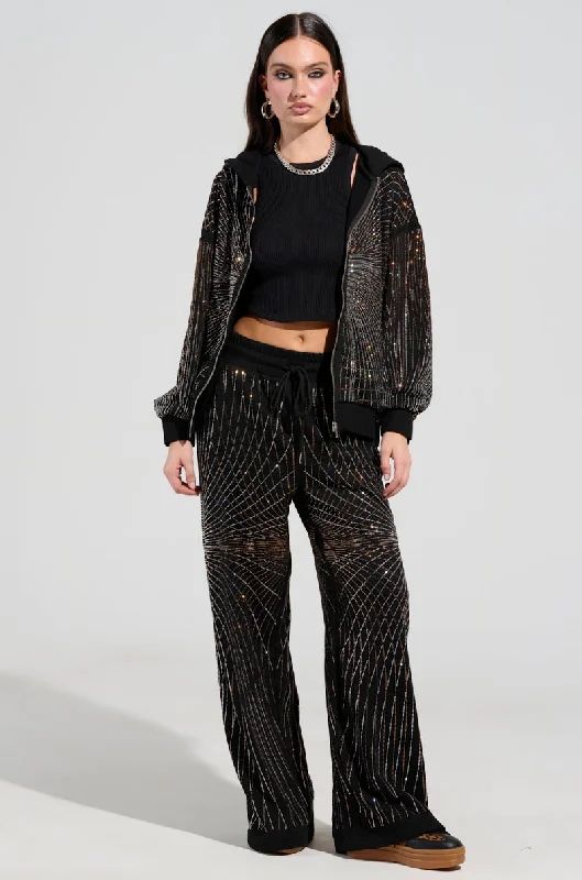 Wide Leg Pants for Beach Trips -LIGHTS, CAMERA, ACTION! EMBELLISHED WIDE LEG SWEAT PANT