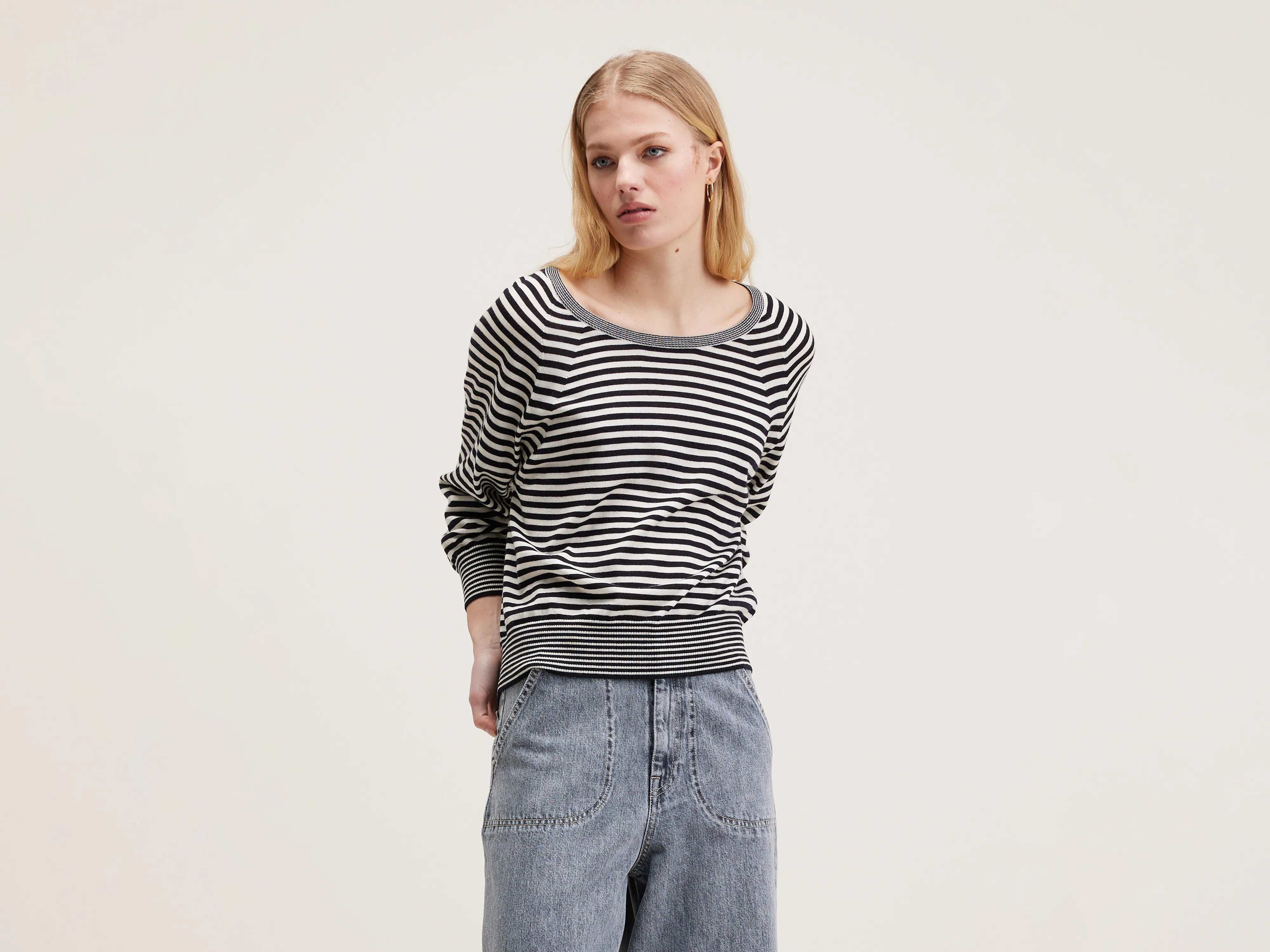 Cuffed - Sleeve Sweaters for Neat Appearance -Aloty wool sweater (242 / W / STRIPE A)