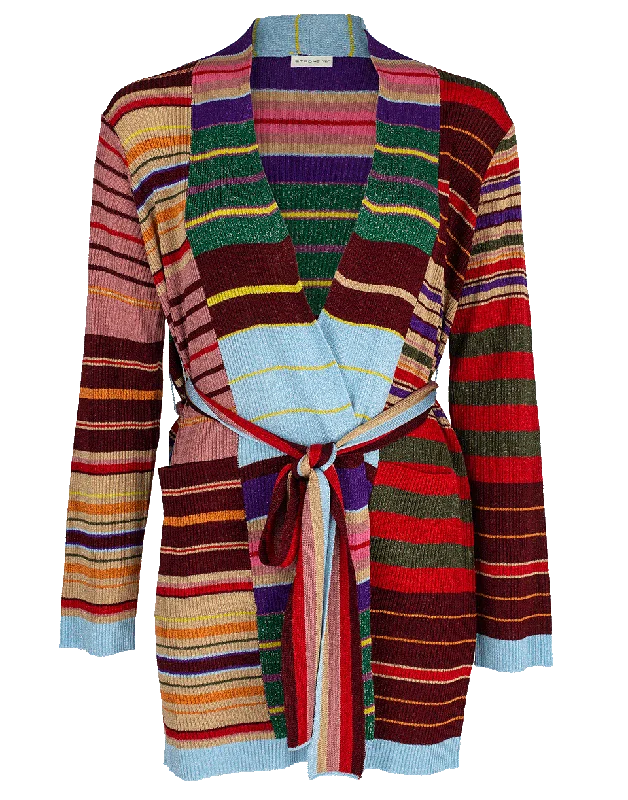 Belted Sweaters for Defined Waist -Striped Rainbow Serpent Sweater