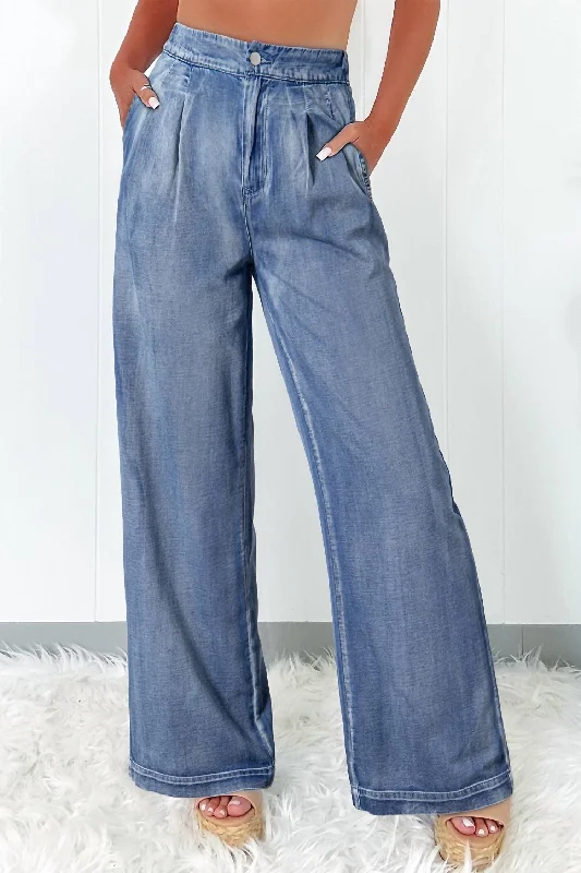 Acid Wash Wide Leg High Waist Jeans In Dusk Blue