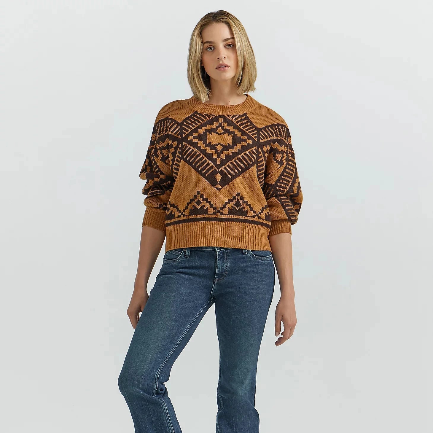 Crocheted Sweaters for Handmade Touch -Wrangler Retro Women's Southwestern Pullover Sweater in Jewel Brown