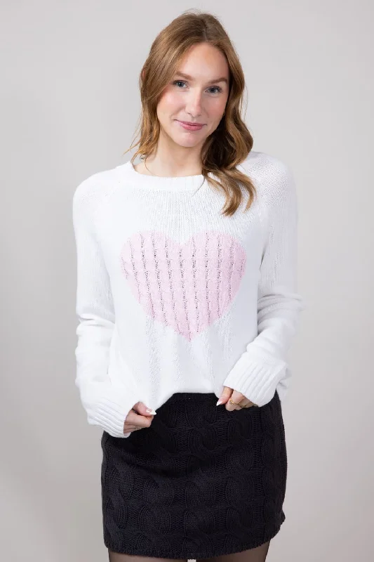 Buttons - Down Sweaters for Classic Style -Miracle Textured Heart Sweater for Women in Ivory Pink | M9147-IVORYPINK