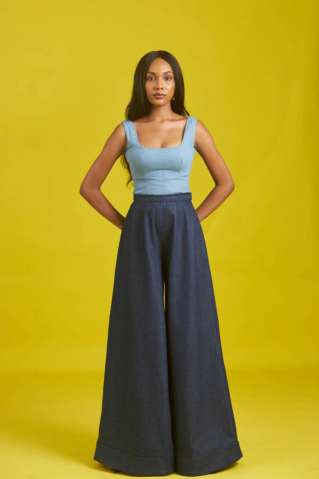 Solid Color Wide Leg Pants for Simple -M.O.T. Tilla denim Wide-leg pants