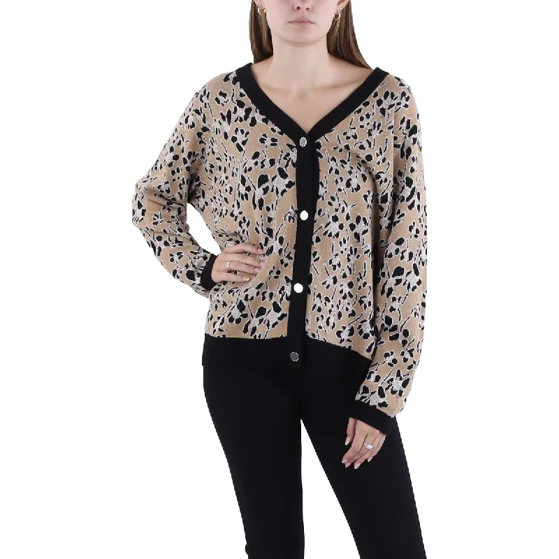 Boat Neck Sweaters for Chic Style -Anne Klein Womens Plus Floral Print Button Down Cardigan Sweater