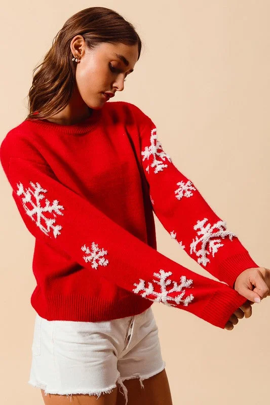 One - Shoulder Sweaters for Asymmetric Design -Fluffy Snowflake Sweater