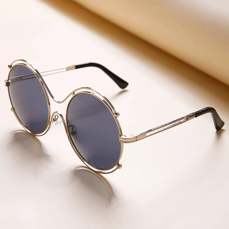 Oversized Sunglasses for Sun Protection -Women Mens Unisex Vintage Anti-Uv Double Ring Sunglasses Retro Steampunk round Mirror Lens Glasses