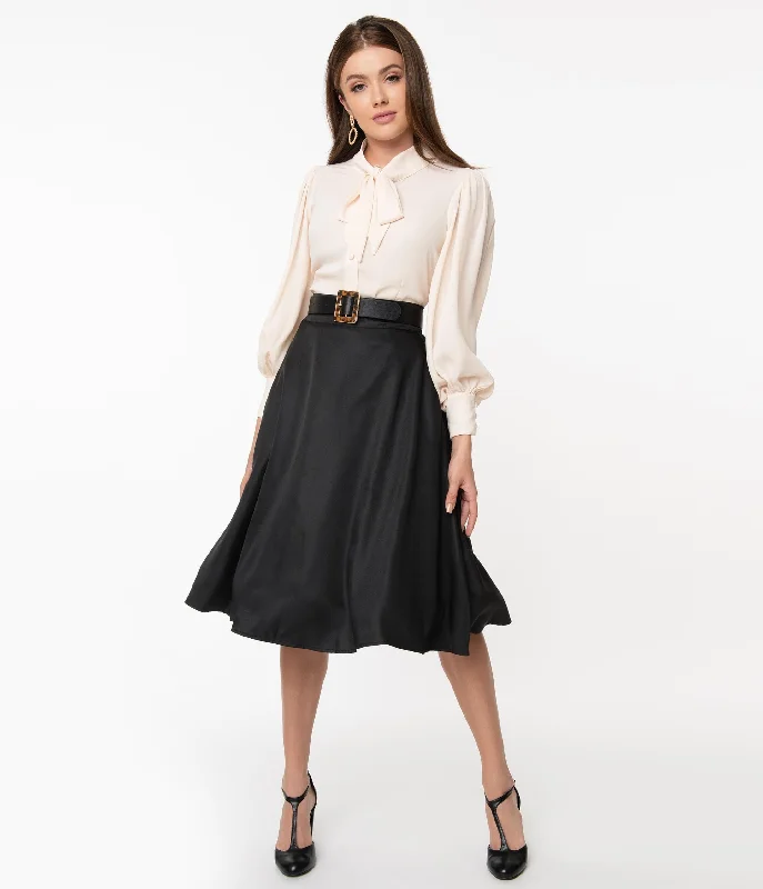 Bold skirts with metallic shimmer finish -Unique Vintage Retro Style Black High Waist Vivien Swing Skirt