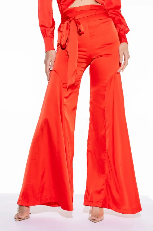 Polyester Wide Leg Pants for Durable -FIERY FIESTA SATIN PRINTED WIDE LEG PANT RED