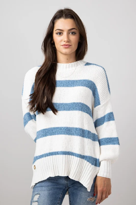 V - Neck Sweaters for Slimming Effect -Simply Southern Stripe Sweater for Women in Sandy Ocean | PP-0224-SWTR-SANDY-OCEAN