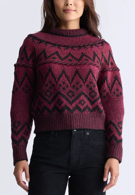 Knitted Sweaters for Traditional Style -Lesina Women's Fair Isle Knit Pullover Sweater, Red & Black - SW0088F