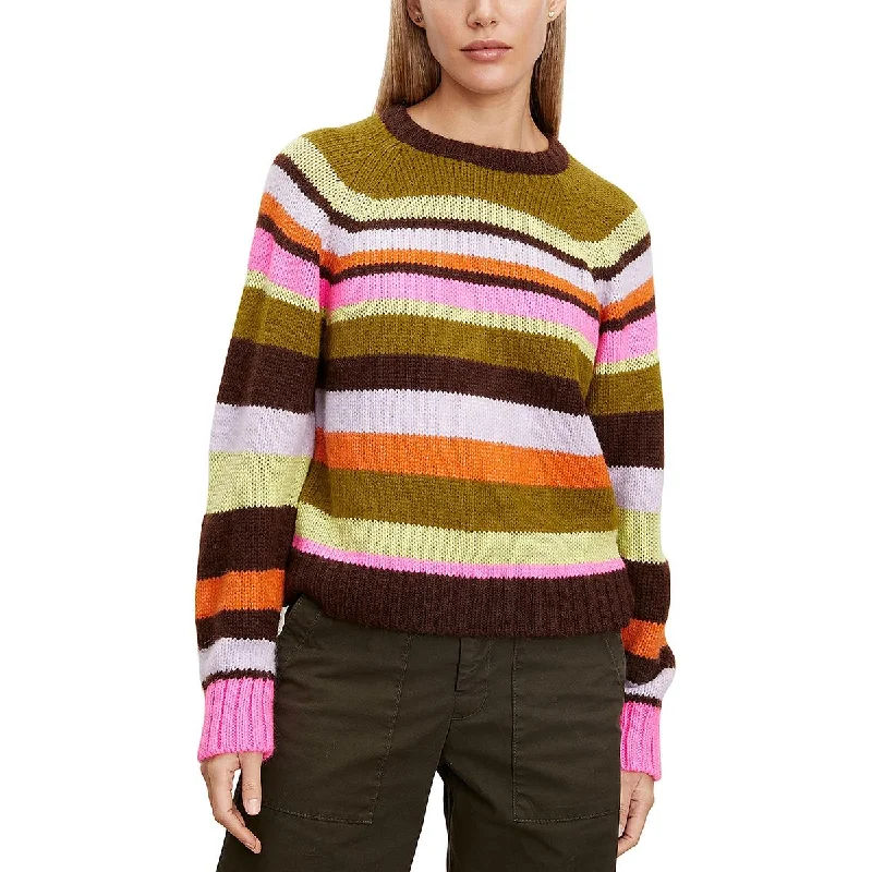 Floral Sweaters for Feminine Touch -VELVET BY GRAHAM & SPENCER Womens Striped Knit Crewneck Sweater