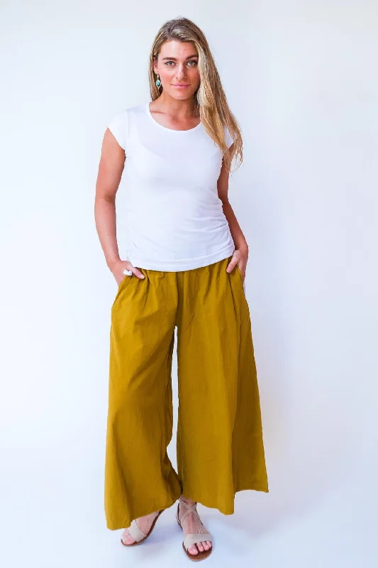 Gray Wide Leg Pants for Subtle -Palazzo Pants - Mustard