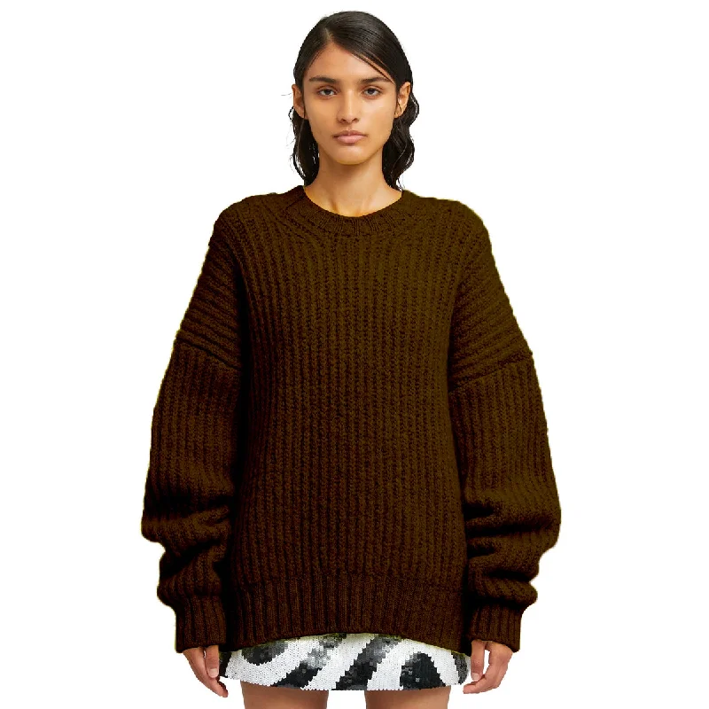 Long - Length Sweaters for Elegant Drape -Blended wool crewneck sweater "Warm Winter" Brown