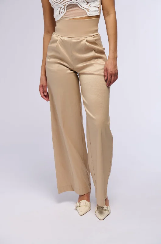 Wide Leg Pants for Weekend Outings -BIG BOOTY HIGH WAIST WIDE LEG TROUSER IN TAUPE