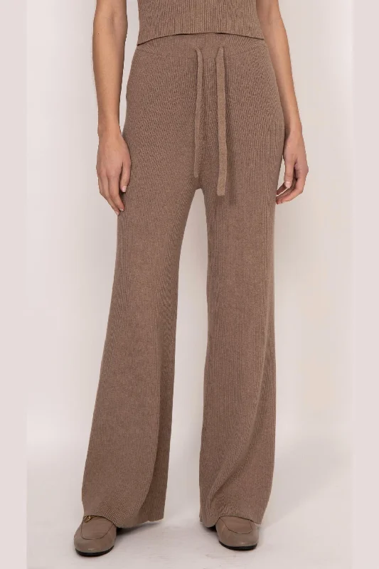 Wide Leg Pants with Tassels -Rumi Ribbed Cashmere Blend Wide Leg Pants In Mocha