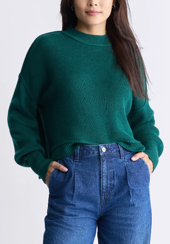 Moisture - Wicking Sweaters for Active -Seema Women's Long-Sleeve Loose-Fit Sweater, Forest Green - SW0095F