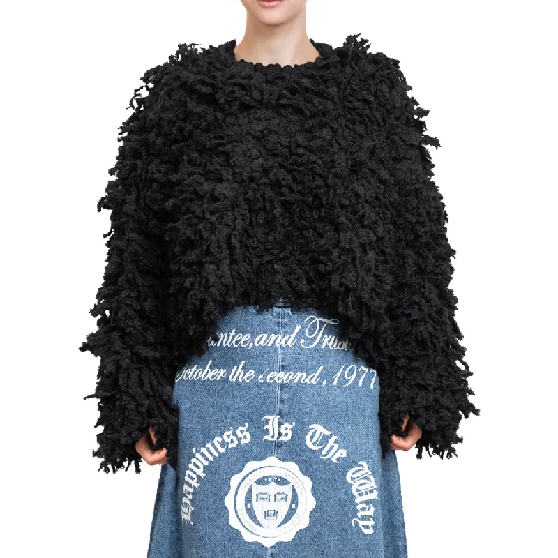 Pocket - Equipped Sweaters for Convenience -Sweater with "Boucle Meta fur" concept Black